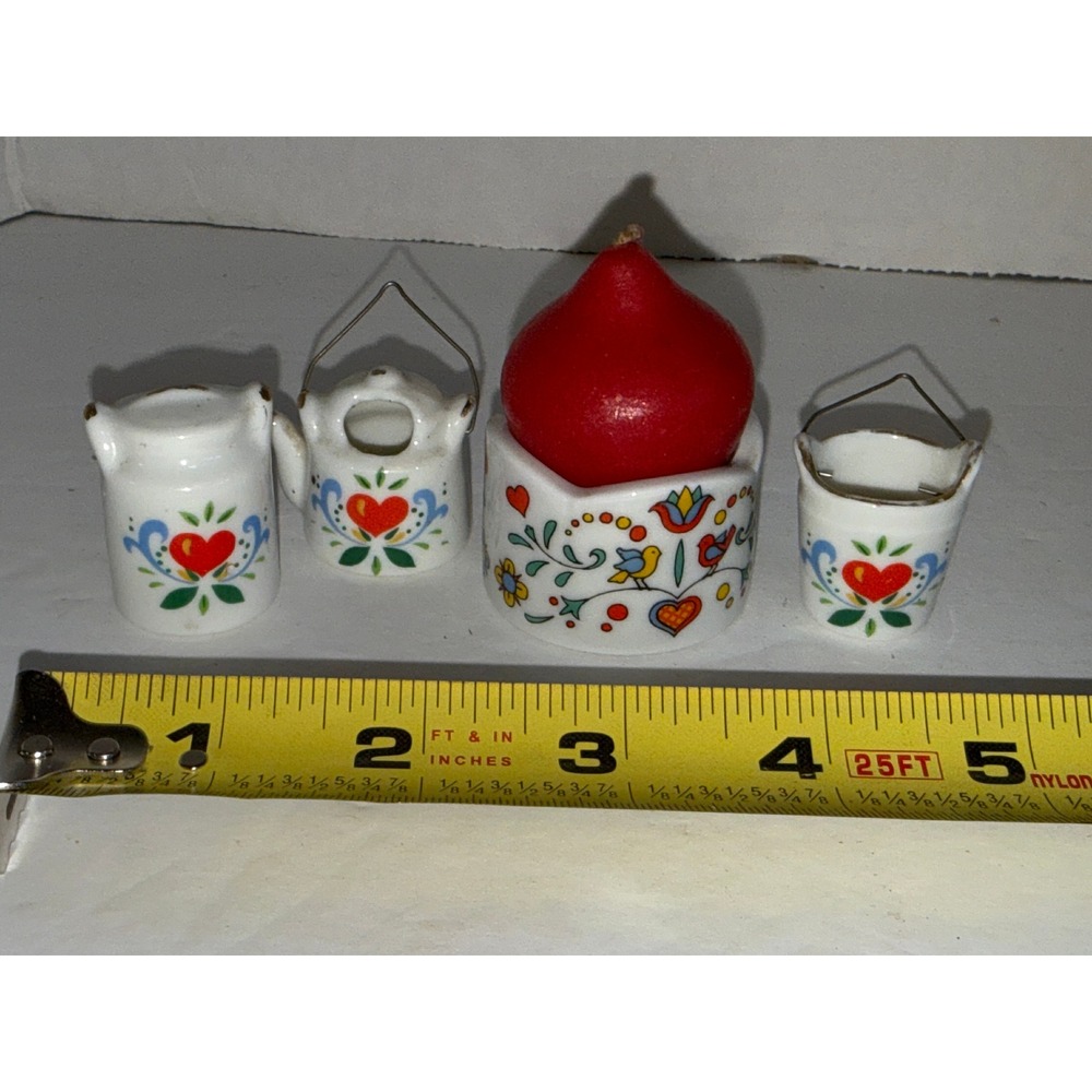 Vintage Bavarian Village Miniature Porcelain Set West Germany Folk Art Hearts